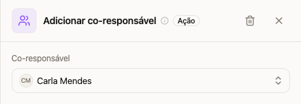 Ação Adicionar co-responsável com uma pessoa selecionada