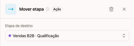 Ação Mover etapa com destino em Vendas B2B, Qualificação
