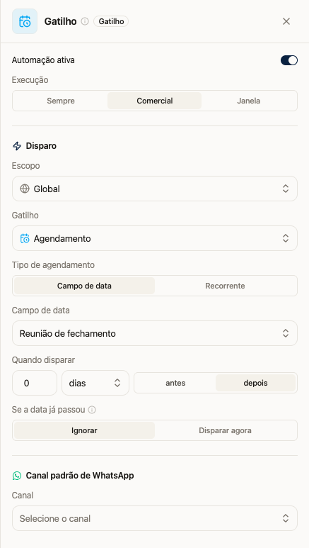 Gatilho Agendamento por campo de data com deslocamento e tratamento de datas passadas
