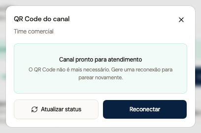 Confirmação Canal pronto para atendimento após o pareamento do WhatsApp Lite