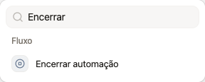 Busca de blocos do editor com a opção Encerrar automação